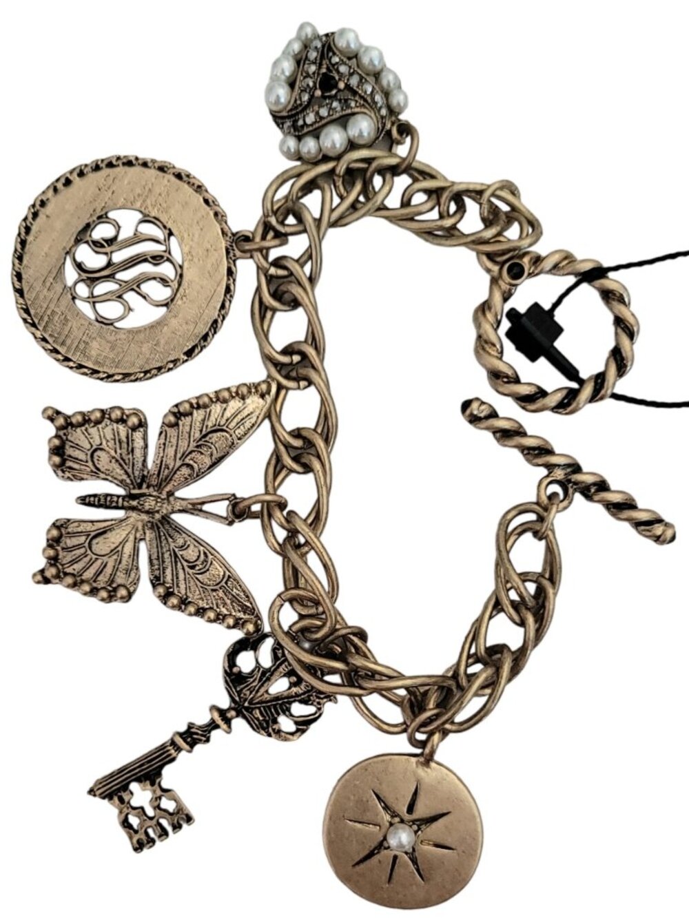 White House Black Market Gold Tone Butterfly Charms Toggle Bracelet 7.75" L M879